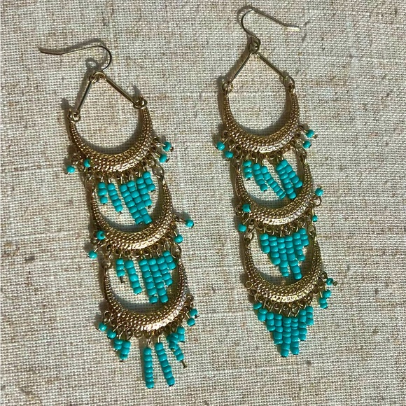 Jewelry - Gold & Turquoise Dangle Earrings